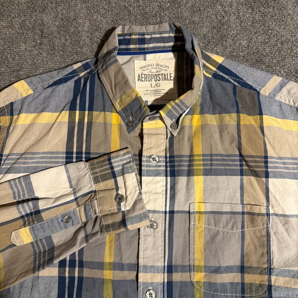 Vtg Aeropostale Shirt Mens Large Blue Plaid Button Down Long Sleeve Y2K